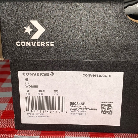 Women CONVERSE Chuck Taylor All Star  CTAS LIFT HI BLACK WHITE 560845F Size 6 - Picture 8 of 16